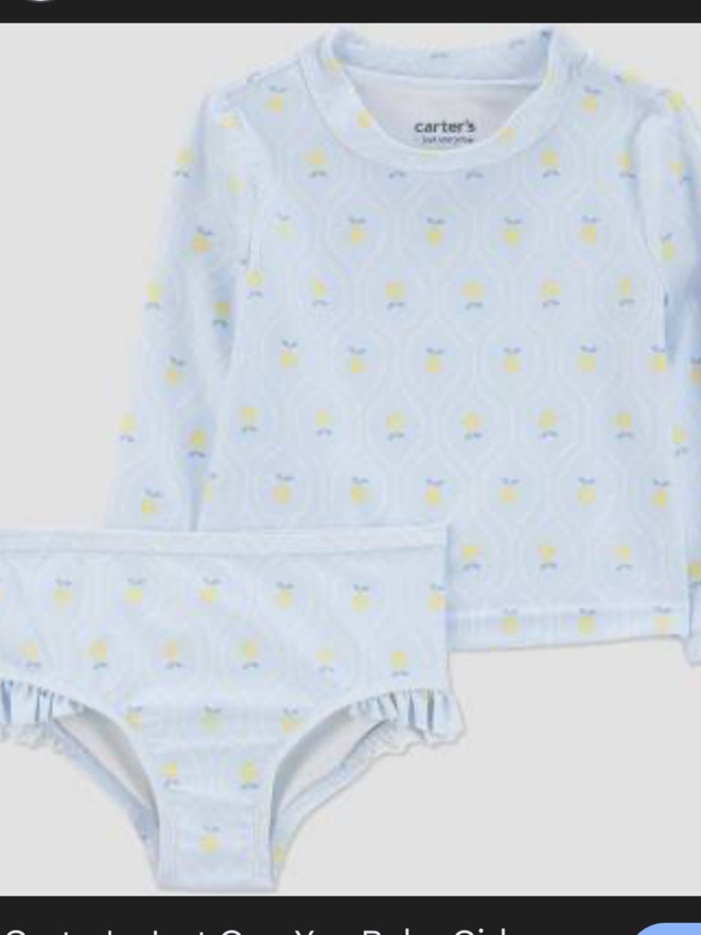 NEW Carter's Light Blue Lemon Print Rash Guard Top and Bikini Briefs